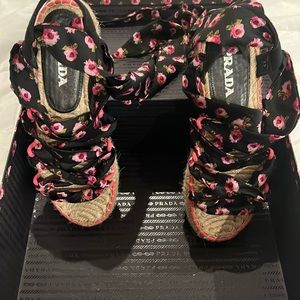 Prada floral wrap espadrilles